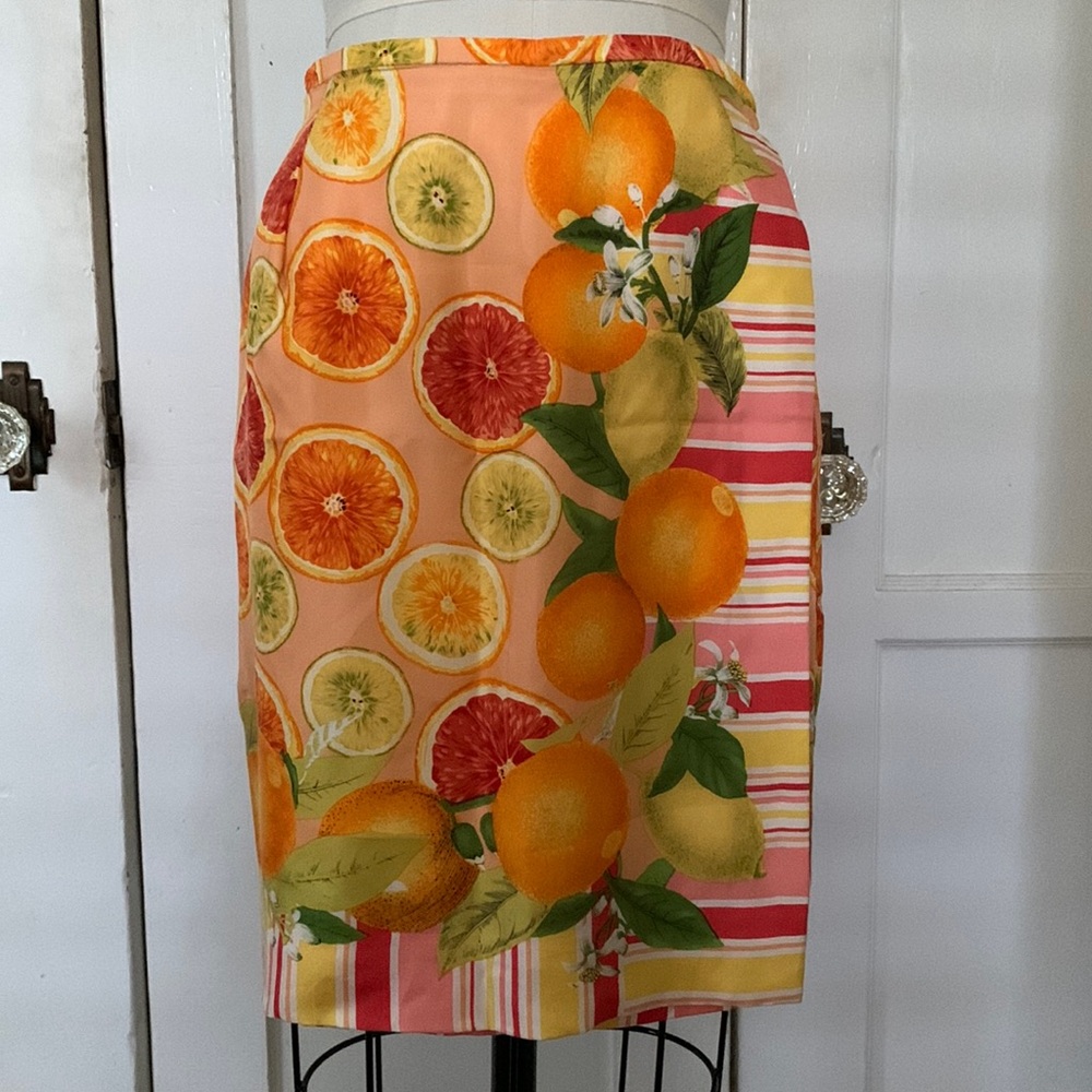 Silk Citrus Print Wrap Skirt sz 6 by Carlisle
